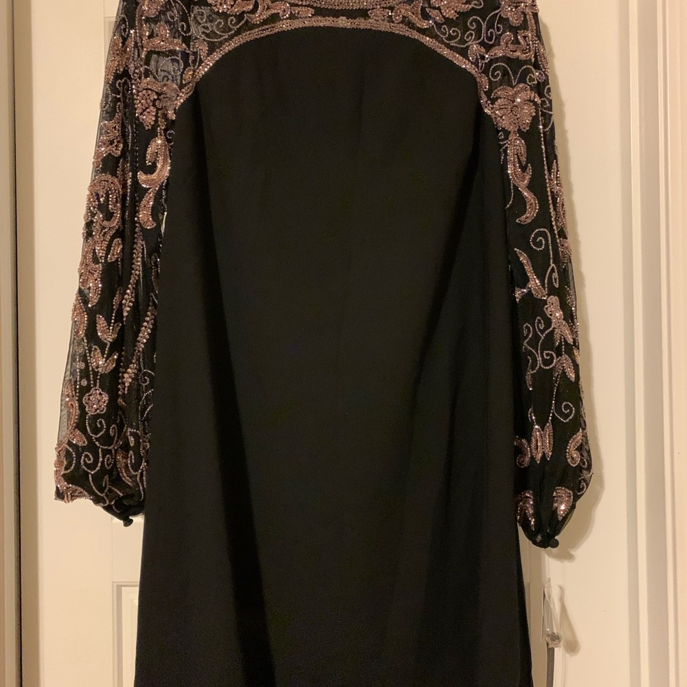 Aidan Mattox Black Sheath Dress with Bishop Sleeves